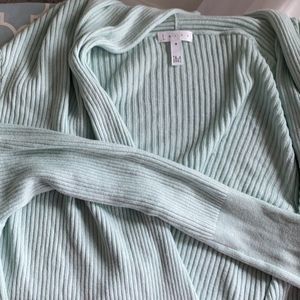 Leith Light Green Ribbed Cardigan